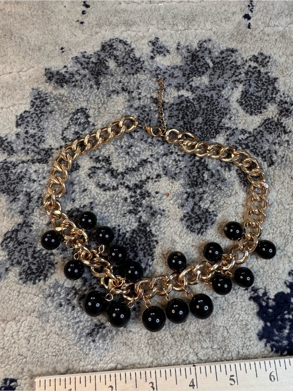 Gold Chain Necklace with Black Bead Accents